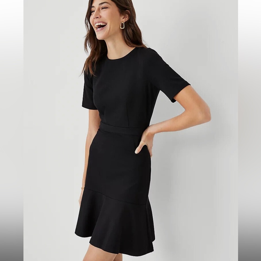 NWT Ann Taylor Black Flounce Flare Dress. Size 2.
